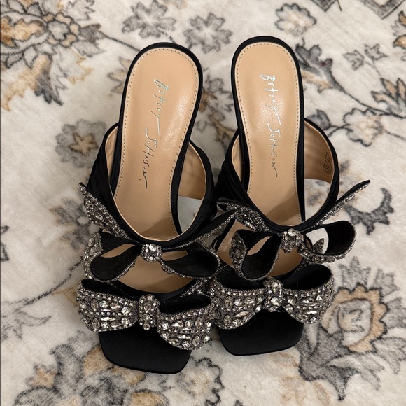 Betsey Johnson Black Heels with Rhinestone Embellishments - Picture 6 of 7